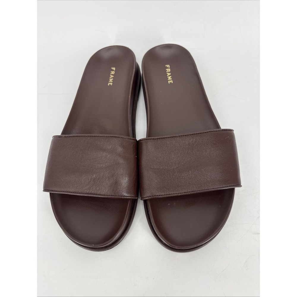 FRAME Le Osborne Leather slide Sandals Womens 8 Brown Mules